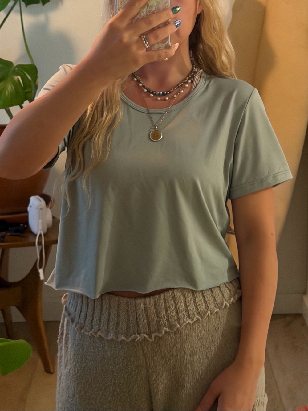 32 Degrees Sage Green Cropped Tee - Women's